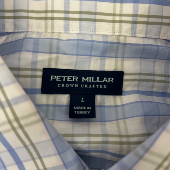 Peter Millar Crown Crafter Blue Yellow Check Size L Cotton Spread Collar Shirt - Picture 4 of 4